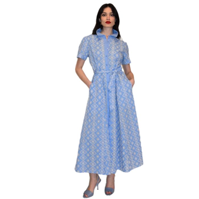 Abito chemisier azzurro in cotone ricamato Z.O.E.