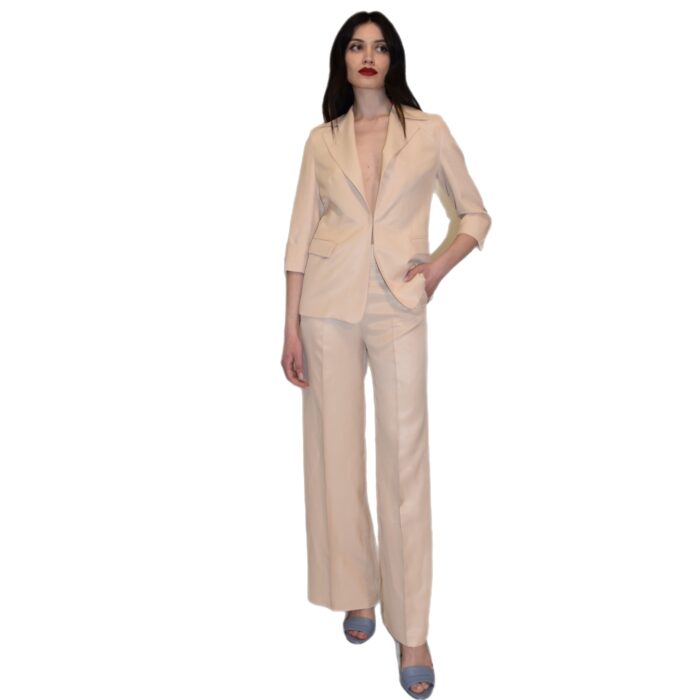 Tailleur senza bottoni in misto lino crema ANITIE'
