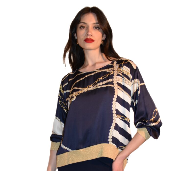 Blusa In Raso Stampa catene e perle LAFTY LIE