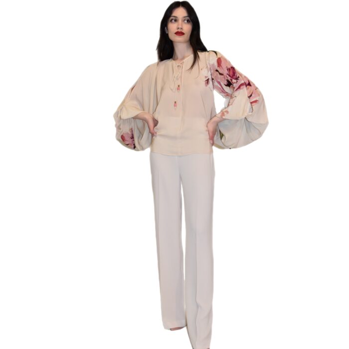 Pantaloni palazzo in cady rosa cipria ALBA CONDE