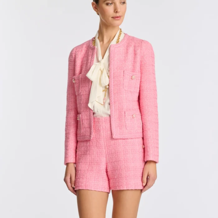 Giacca in tweed rosa con frange a maniche corte WEILL PARIS