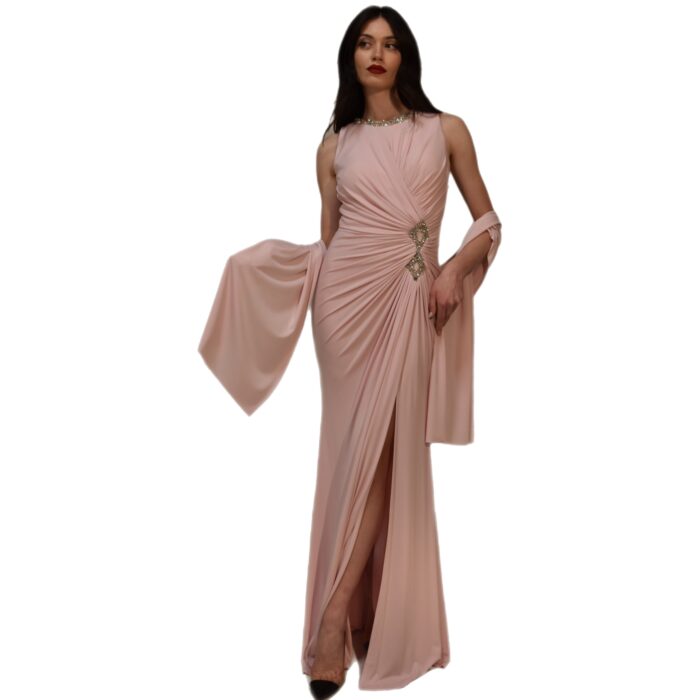 Abito lungo drappeggiato dettaglio cristalli META 4