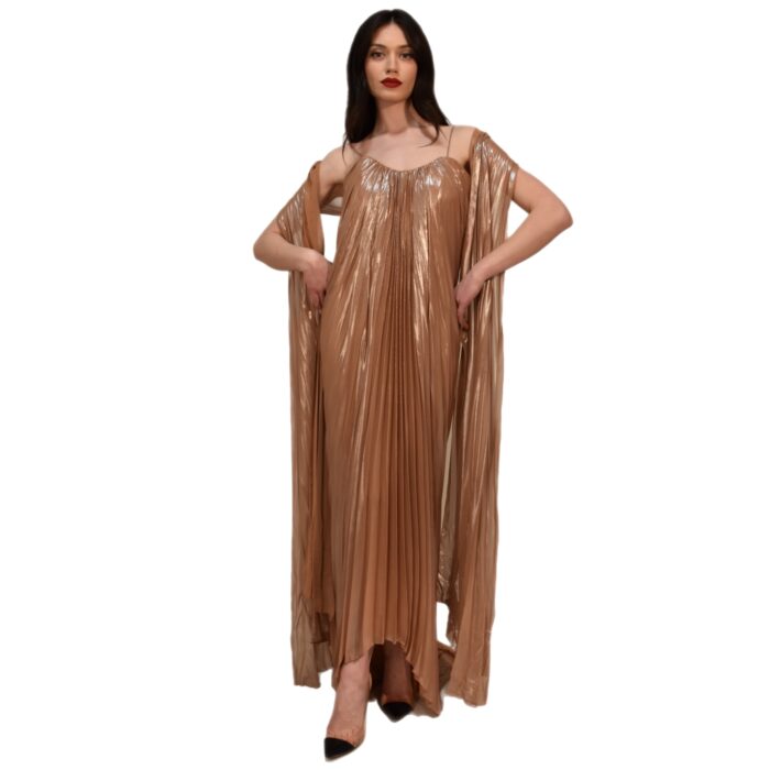 Abito lungo plissè in tessuto metallizzato META 4