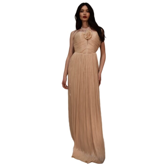 Abito lungo plissè in chiffon metallizzato META 4