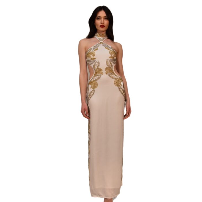 Abito lungo di raso ricamato con cut-out  VAISA