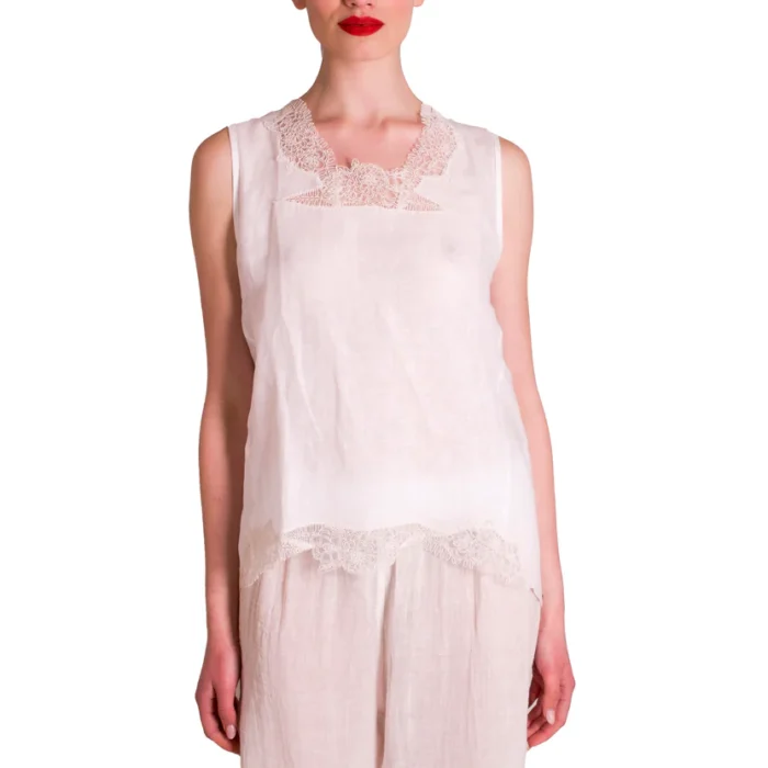 Blusa Di Lino Con inserto di pizzo MAURIZIO