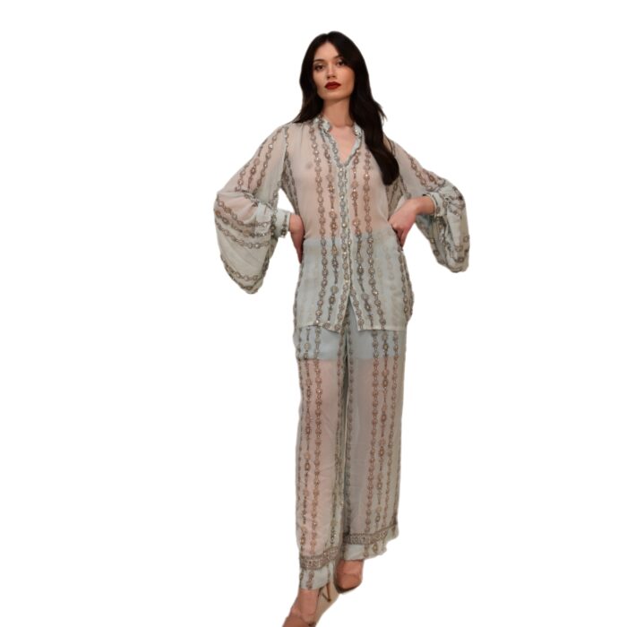 Completo pantalone in chiffon stampa catene MIAU