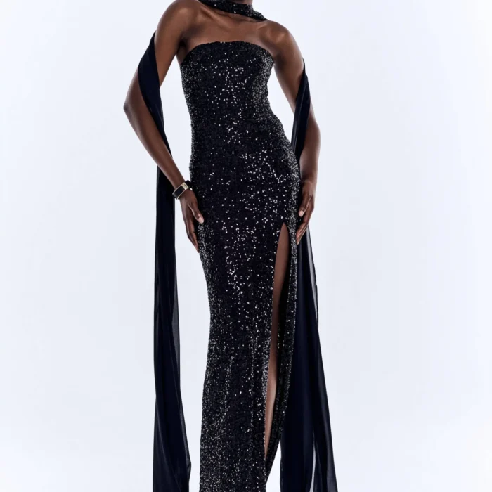 Abito lungo bustier paillettes platino ATELIER LEGORA