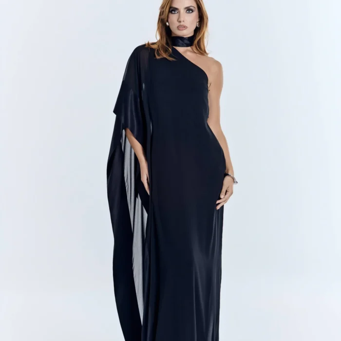 Abito lungo monospalla in chiffon fluido ATELIER LEGORA