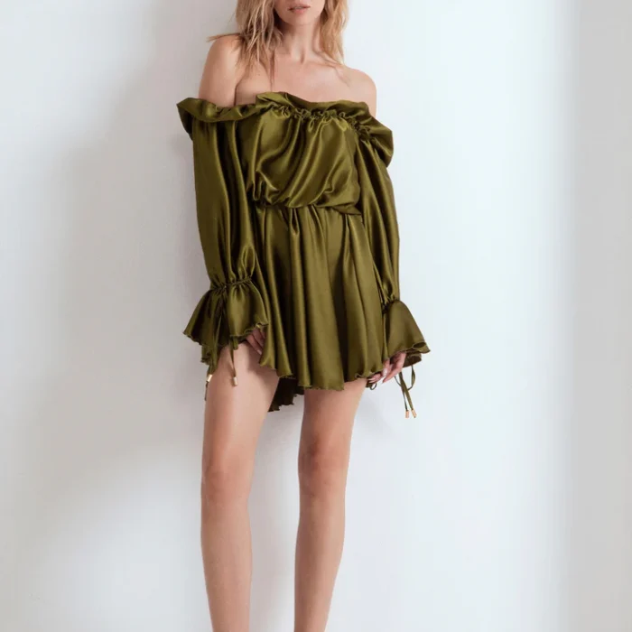 Abito corto di raso con rouches ODI ET AMO