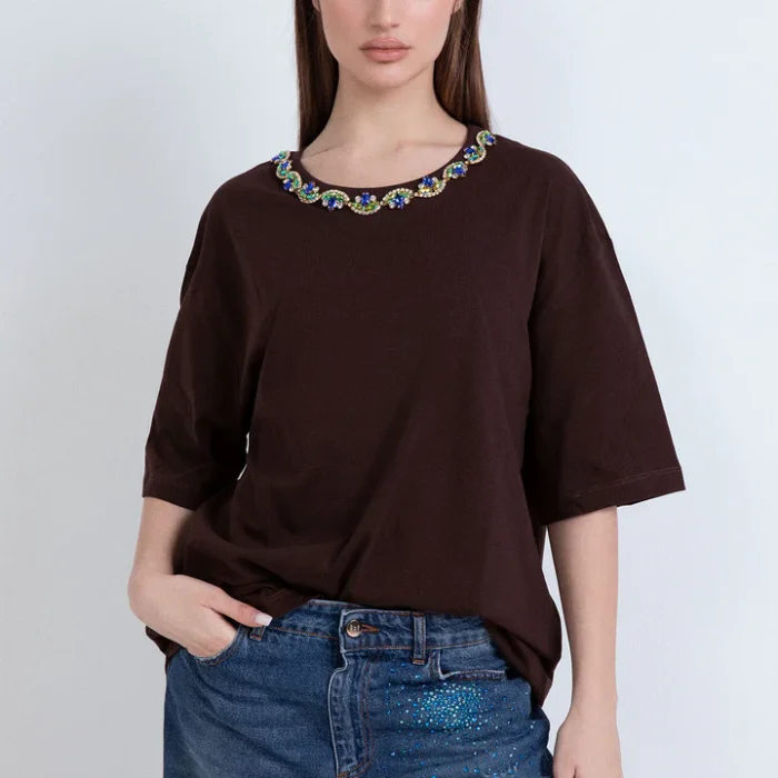 T-shirt oversize in cotone con collo gioiello ODI ET AMO