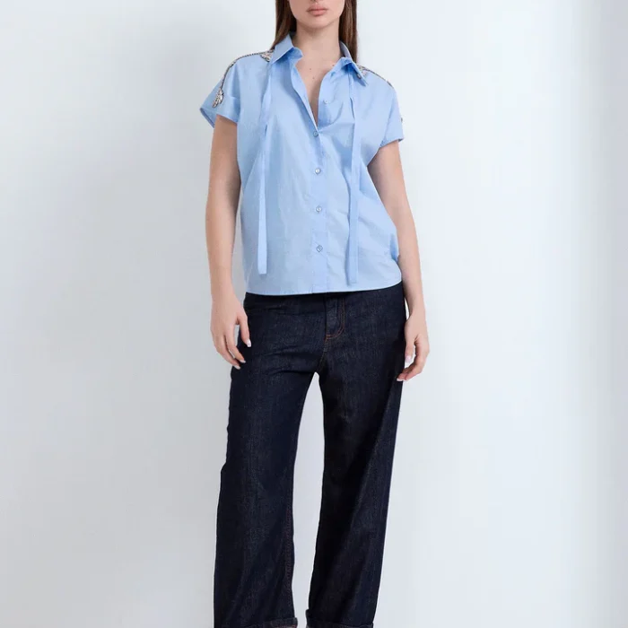 Camicia in cotone con applicazioni gioiello ODI ET AMO