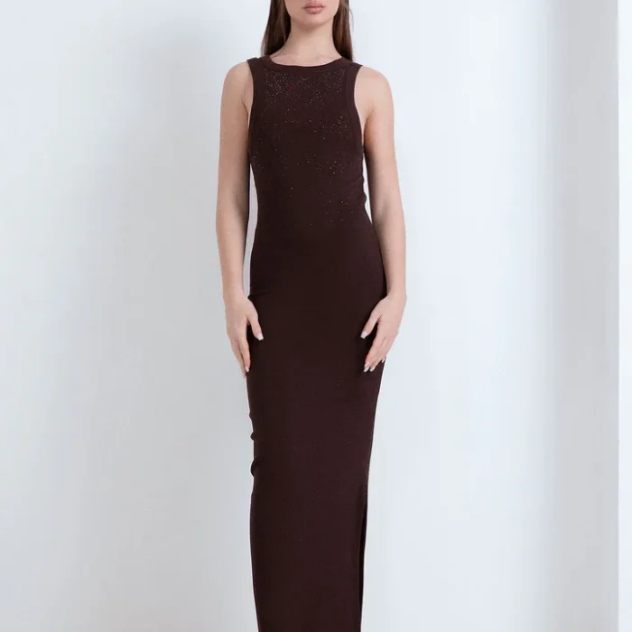 Abito lungo a costine con strass ODI ET AMO