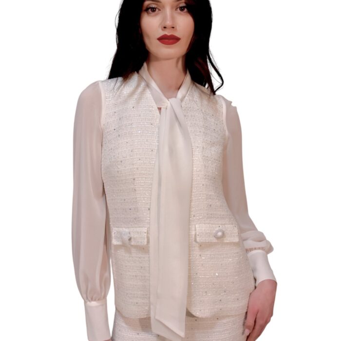 Camicia con fiocco a doppio materiale WEILL PARIS