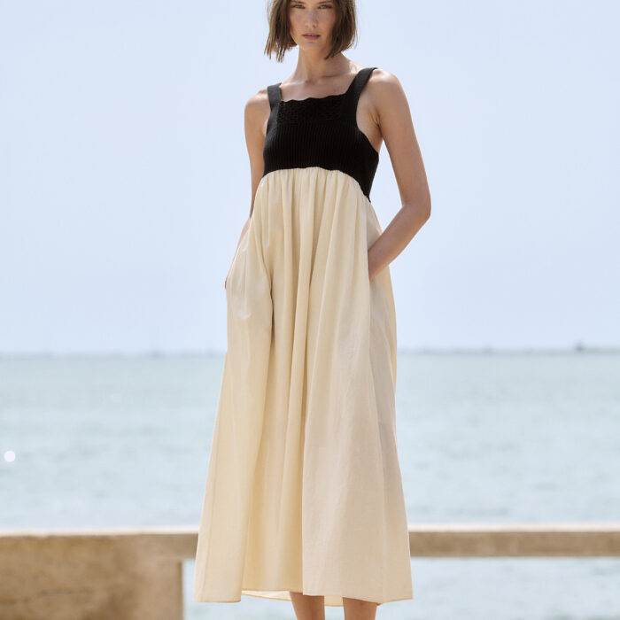Abito midi con spalline miste in maglia e tessuto SITA MURT