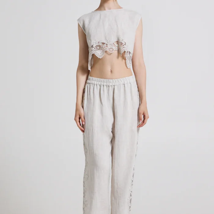 Blusa di lino con schiena scoperta in pizzo e nastri MAURIZIO