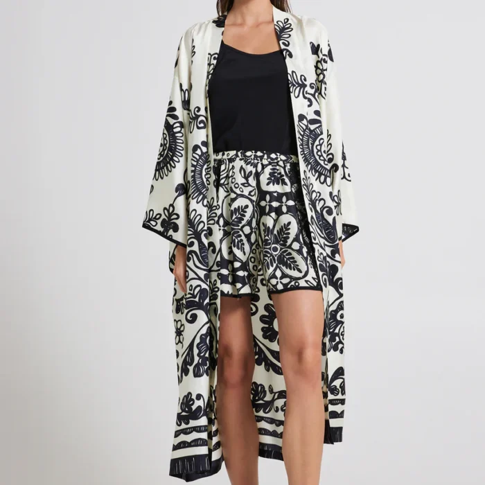 Kimono di seta in stampa floreale MAURIZIO