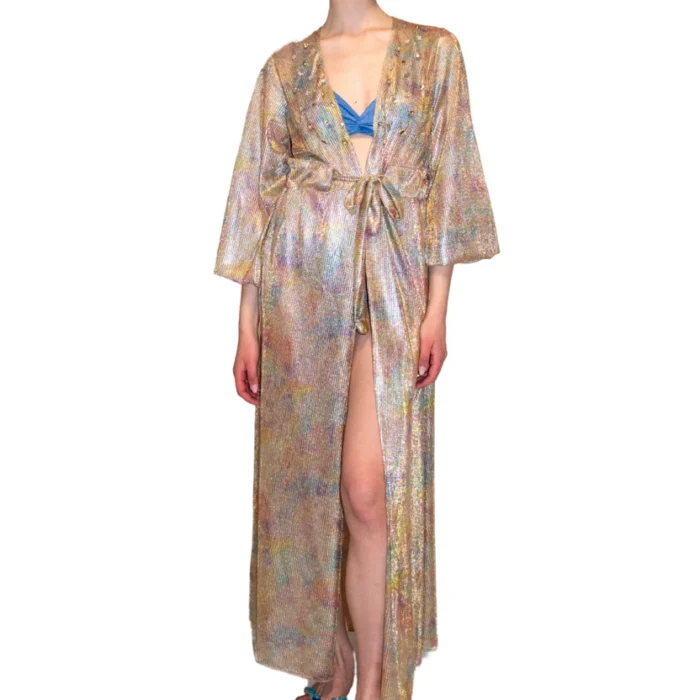 Kimono lungo in lurex con ricamo ILARIA VITAGLIANO