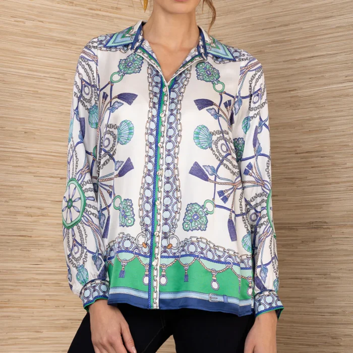 Camicia di raso in misto seta stampa nautica HALE BOB