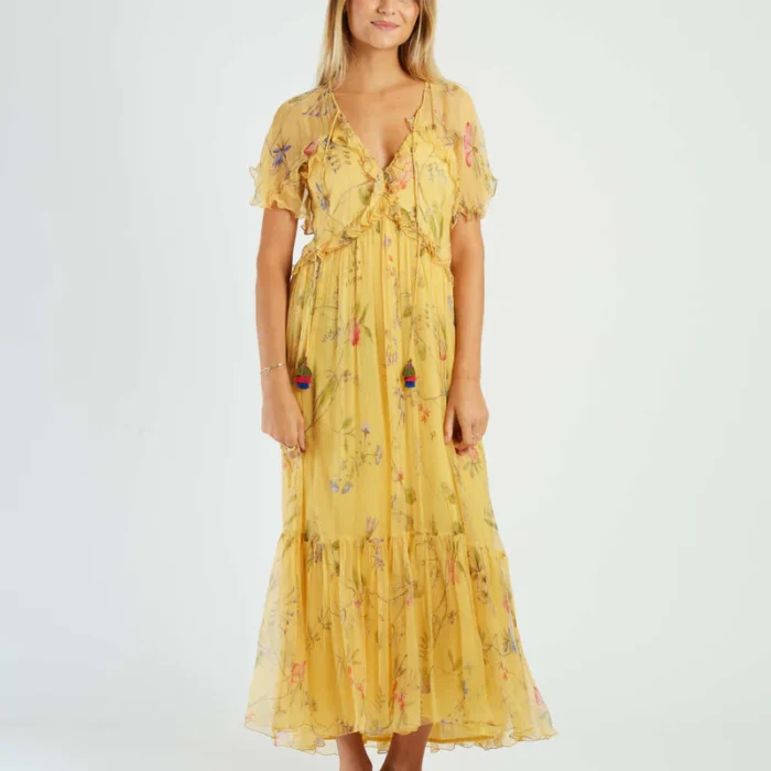 Abito fluido floreale con nappe colorate DERHY