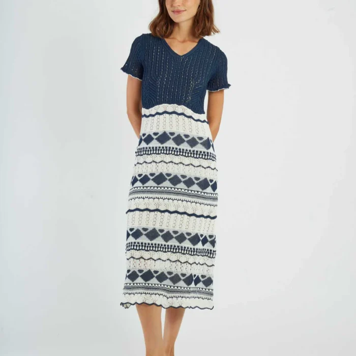 Abito bicolor in maglia crochet DERHY