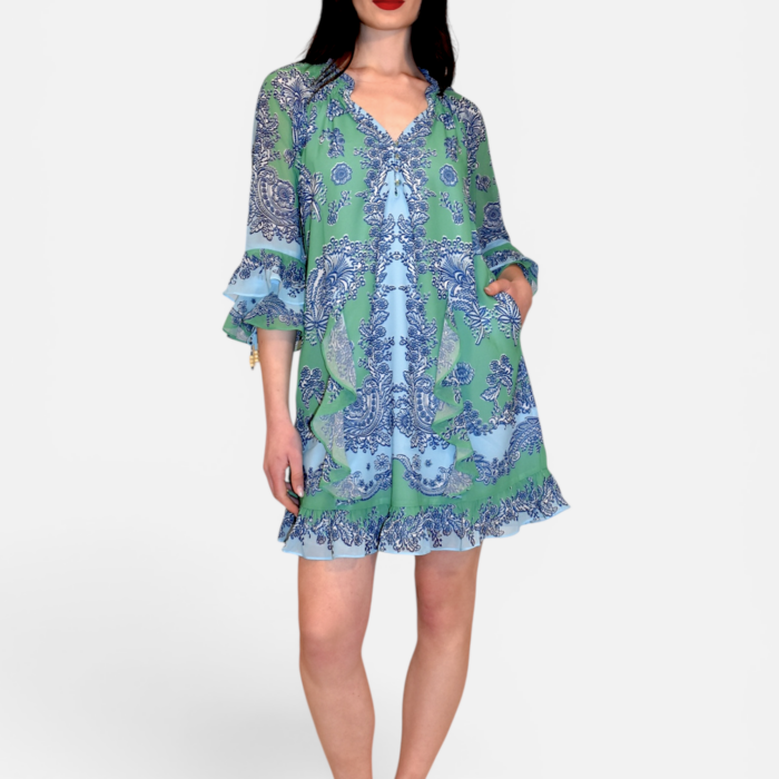 Abito a balze in chiffon stampato HALE BOB
