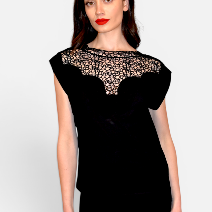 T-shirt di cotone con inserto macramè ANITIE'
