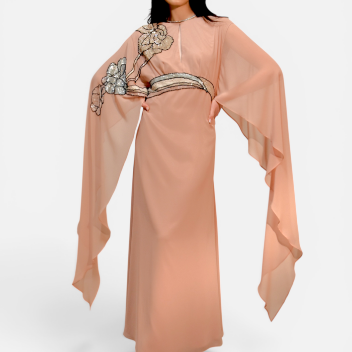 Abito lungo in chiffon con ricami multicolor GIANNI MOLARO