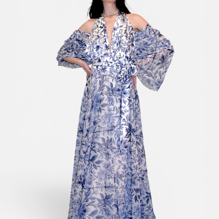 Abito lungo in tessuto effetto raso e chiffon GIADA CURTI