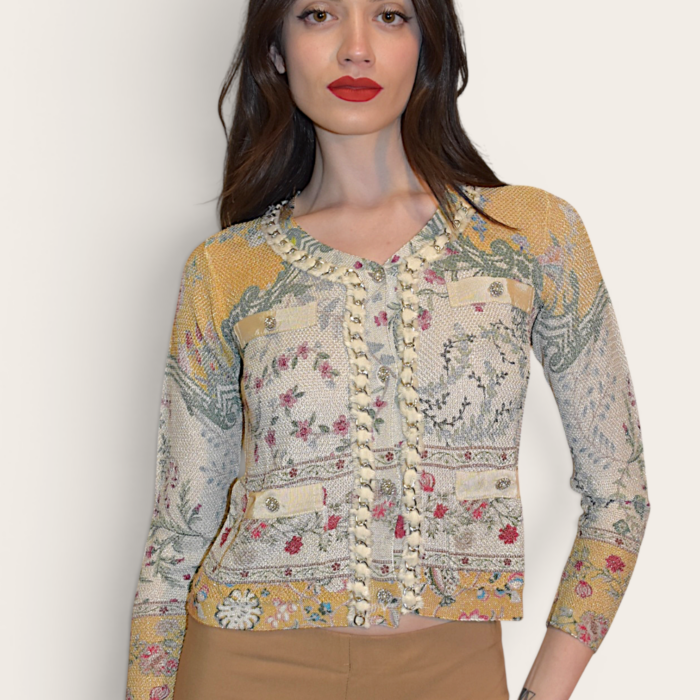 Cardigan corto in viscosa lurex pattern Wallpaper JEI'S