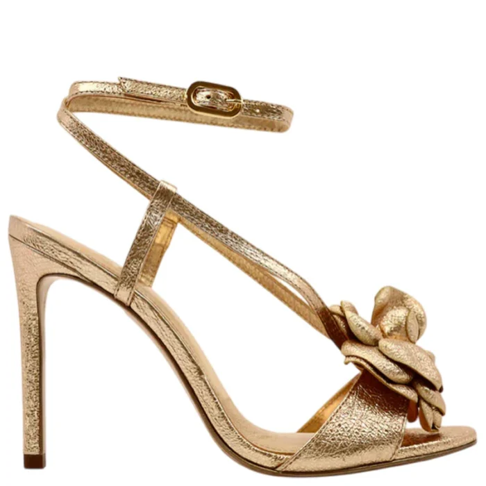 Sandali In pelle laminata dettaglio fiore 100mm GOLD&ROUGE