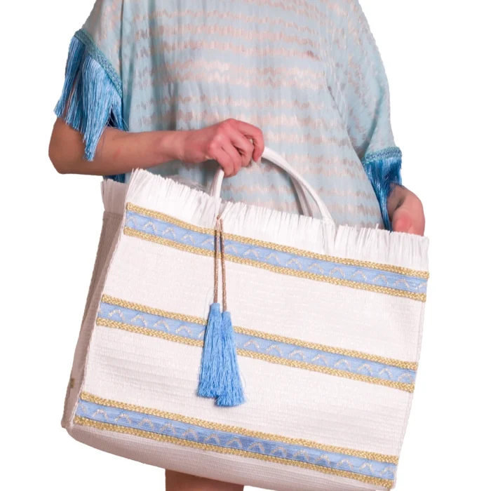 Borsa grande in rafia con passamanerie PHO