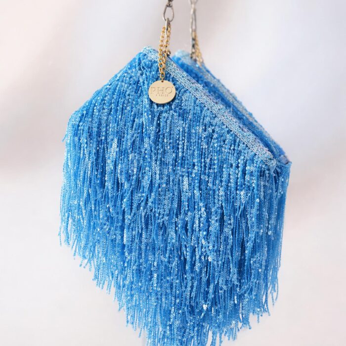 Pochette con frange di micropaillettes con catena PHO