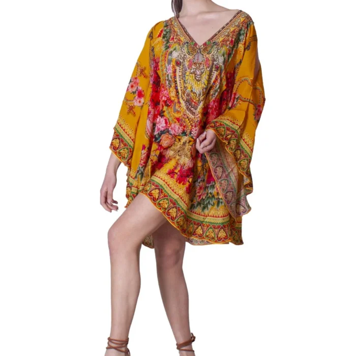 Kaftano Corto In Misto Seta Floreale Con Cristalli CZARINA KAFTANS