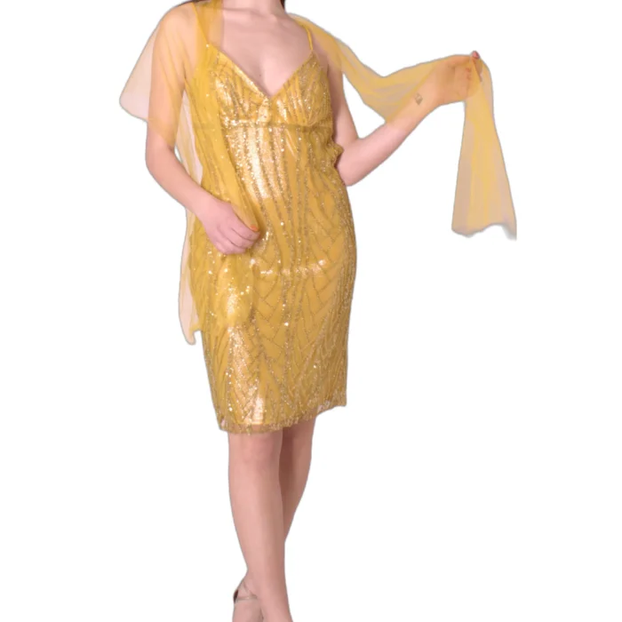 Abito in tulle ricamato con profonda scollatura MARIA VITTORIA VINCI