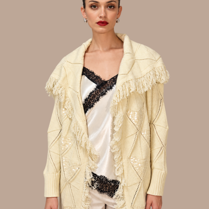 Cardigan jacquard rombi con paillettes LAFTY LIE