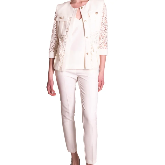 Tailleur pantalone in cady con inserti macramè CLO'