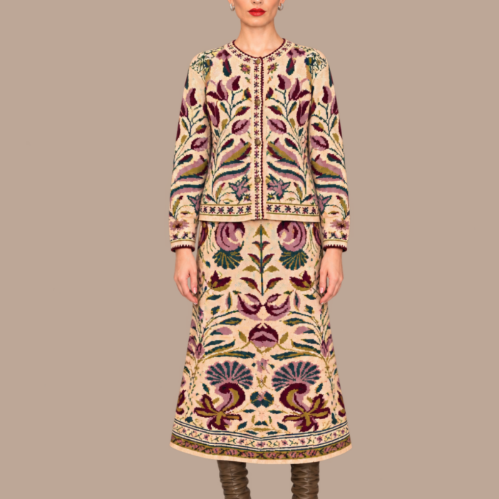 Cardigan jacquard a fantasia floreale MEISIE