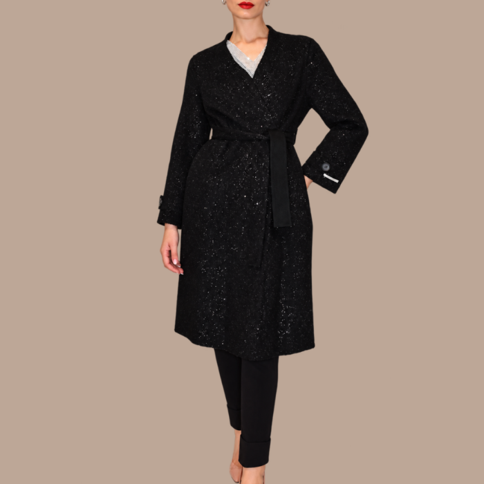 Cappotto con cintura in panno garzato glitter GLOX