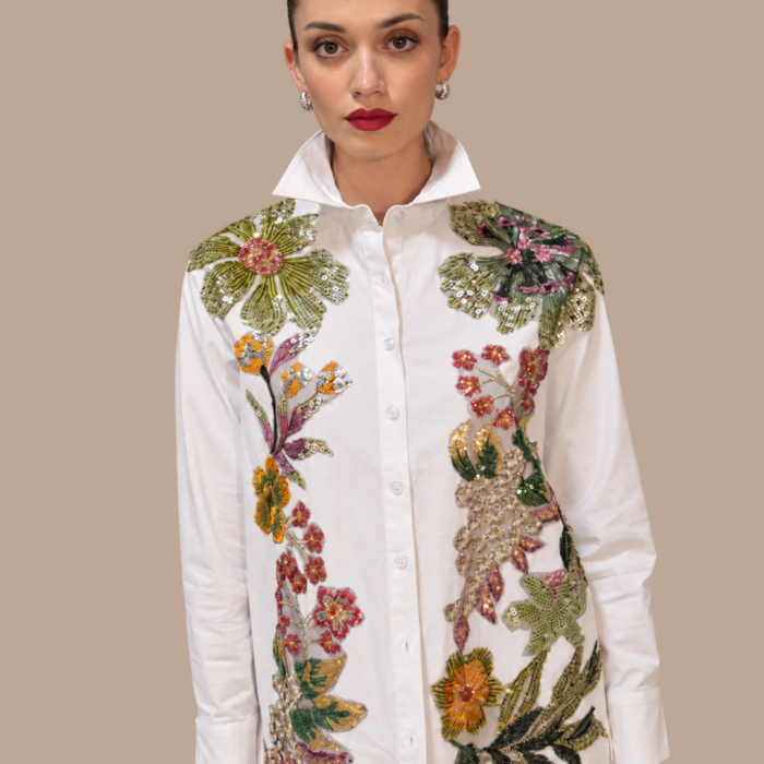 Camicia in cotone stretch con ricami floreali LAFTY LIE