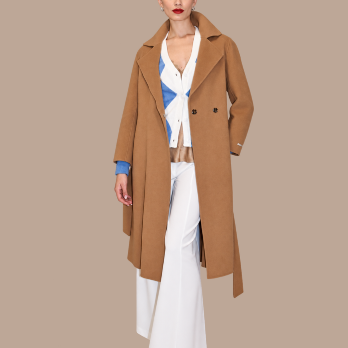 Cappotto con cintura in panno di lana GLOX