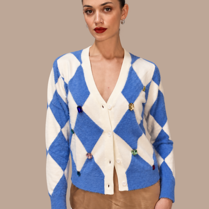 Cardigan rombi con applicazioni gioiello Z.O.E.