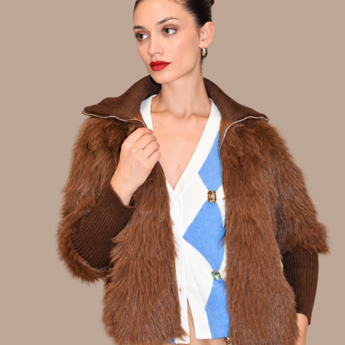 Ecopelliccia con polsi e collo in maglia Z.O.E