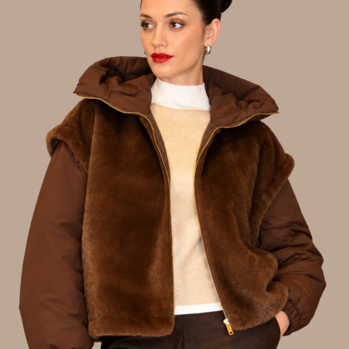 Bomber in ecopelliccia con dettagli in nylon VIOLANTI
