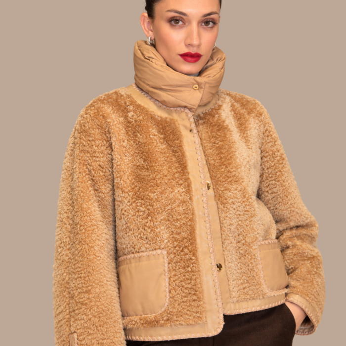 Giacca teddy bouclè con collo piumino VIOLANTI