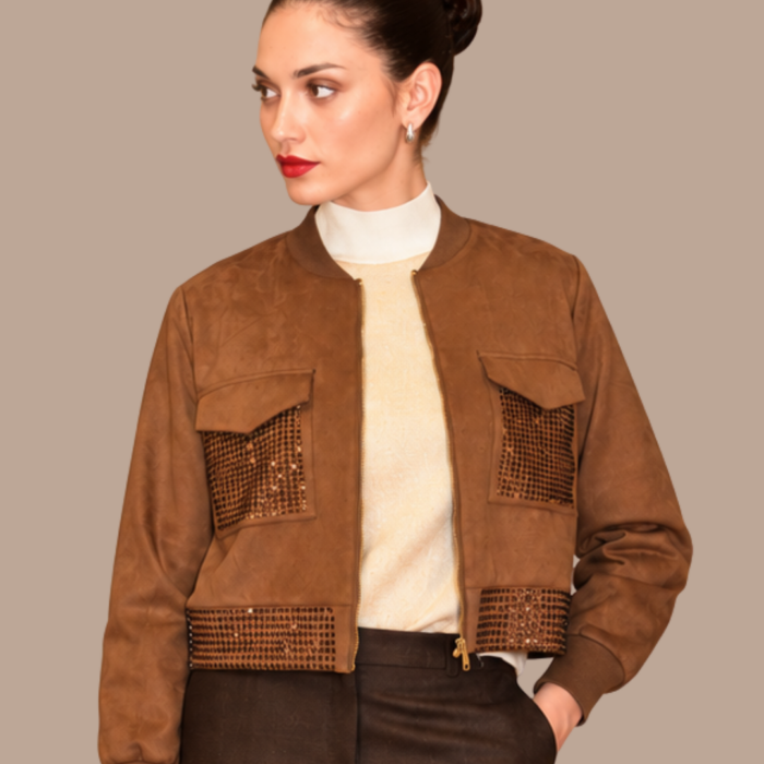 Giacca bomber in camoscio sintetico con strass Z.O.E.