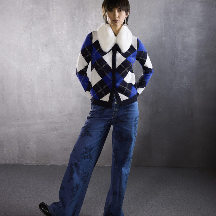 Cardigan a rombi con collo in ecopelliccia Z.O.E.