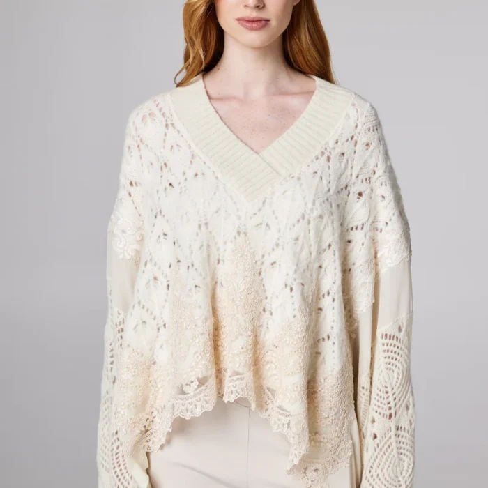Maglia over in misto alpaca e dettagli di pizzo MAURIZIO