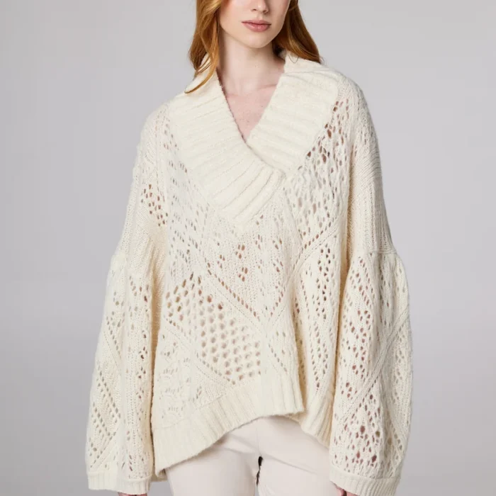 Maglia lunga in misto alpaca dettagli di pizzo e seta MAURIZIO